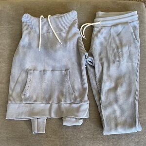 Waffle Knit Hoodie & Jogger Set - Light Blue